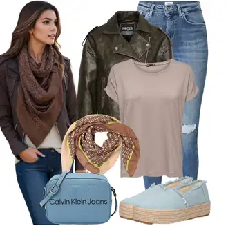 Zakrpe Outfit sa Tamnozelena/Zeleno Bajkerska Jakna/Motociklistička jakna/Kožna Jakna Jakna od Umjetne Kože/Kožna Jakna/Vintage Kožna Jakna Pieces "Outfiti za slobodno vrijeme"