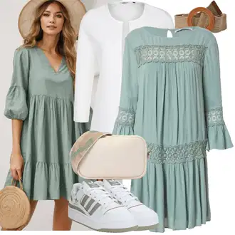 Zapínání na knoflíky Outfit s Krémová/Bílá Kabát/Halenka a Tunika Tunika Only "Stylový look na jaro"