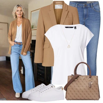 Outfit sa Bijela/Krem Funkcionalna majica/Majica/Muške tenisice za trčanje/Zamotana Majica/Obični top/Majica s vodopadnim izrezom/Sportska majica/Majica s mrežicom VERO MODA "Lagana odjeća"