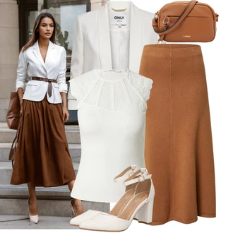 Výstřih na ramena Outfit s Krémová/Bílá/Žlutá Krajkový Top/Krajkované tričko/Pánské boty/Halenka Bez Rukávů/Pletený Top About You "Jarní outfit"