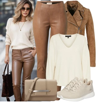 Italský Outfit s Šedá/Hnědá/Khaki/Béžová Bunda s Bočním Zipem/Kožené Bund Kožená vintage bunda/Bunda z Umělé Kůže/Motorkářské Bund/Kožené Bund/Motorkářská bunda Freaky Nation "Stylový outfit na jaro"Look: Emo, Italský, Western, 80tá léta