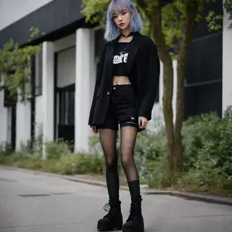Outfit inspiracije Ljeto sa Crna Hulahopke Velike Veličine/čarapa/mrežaste tajice Gatta, Tamnosiva/Crna Kratke hlače visokog struka/Traper Kratke Hlače/Paperbag Kratek Hlače Wrangler, Smeđa/Crna/Zeleno/Tamnozelena Majica za plažu/Bluza top/Košulja top/Kratki top/Party Top/Zamotana Majica/Top za plažu/Odjeća za plažu medicine, Crna/Pink Oversize Sako/Boyfriend Sako/Kožna jakna za muškarce/Kožna Jakna/Kožna Jakna za Muškarce/Sako od smokinga/Sako Jakna/Kratki Sako tatuum "Gotički Egirl Outfit"