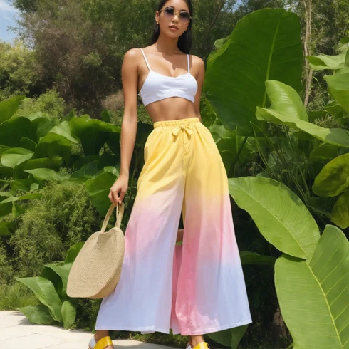 Kombinace Dlouhé Žlutá Široká Kalhoty/Culotte Kalhoty/Kalhoty se Štěrbinou/Plisovaná kalhoty/Mušelínové kalhoty/Palazzo Kalhoty/Kalhoty s nášivkou uprostřed/Marlene Kalhoty/Plisovaná Kalhoty bershka