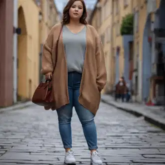 Kombinacije za zabavu S oblinama sa Smeđa/Zeleno/Svjetlozelena/Kaki/Tamnozelena Pletivo Veći Broj LOLALIZA, Svjetloplava/Plava S.Oliver "Herbstlook Für Mollige"
