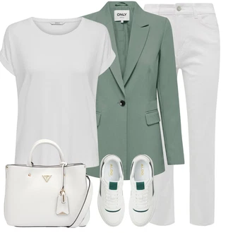 Outfit s Bílá/Krémová Rovná Džína/Slim Fit Džíny/Zkrácené Džíny/Dámské Džíny s Délkou 7/8/Kotníková Bota/Girlfriend Džíny/Zužující se Džíny/Capri Džíny/Džíny s Rozparkem/Kožené Boty/Džíny Regular Fit Only "Jarní Outfit"