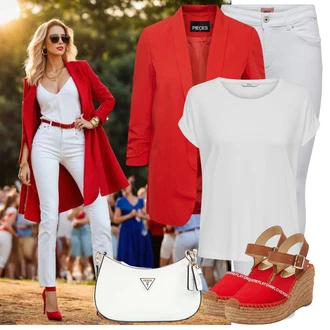 Outfit s Červená Espadrilka s klínovým podpatkem/Espadrilka na Podpatku/Letní Bota/Espadrille sandál Replay "Jarní Outfit"