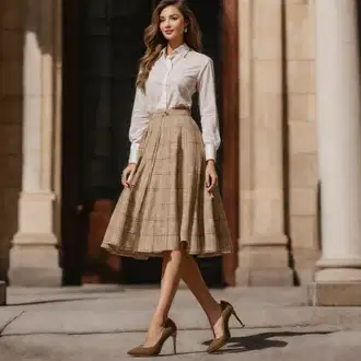 Elegantní outfity Matriční úřad s Hnědá/Oranžová Slavnostní Maxi Sukně/Maxi sukně/Křesťanská Sukně/Dlouhá Sukně/Vintage sukně maxi/Sukně s potiskem Leger by Lena Gercke, Béžová/Hnědá/Bílá Lodička s vysokým nártem/Lodička s T-páskem/Lodička S Páskem/Lodička Slingback/Boty Mary Jane/Bota Na Podpatku/Lodička na Vysokém Podpatku/Lodička S Páskem bershka "Jarní outfit pro rande"Look: Den na pláži, Koncert, Den matek, Zvláštní příležitosti, Matriční úřad, Narozeniny, 30. narozeniny, Bar, 18. narozeniny, Galavečer, Valentýn, Svatba, Divadlo