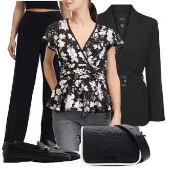 Ležérní Pracovní pohovor Outfit s Černá/Hnědá/Fialová Mokasín/Trotteur Aldo "Jarní Outfit"Look: Šik, Unisex, Elegantní, Atraktivní, 20 léta, Glamourové, Ležérní