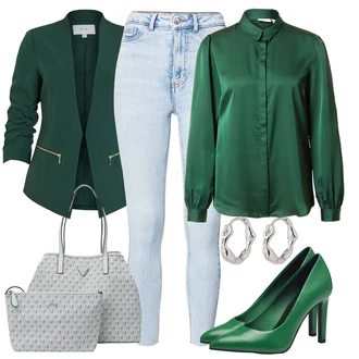 Outfit s Světle modrá High Waist Džínové Kalhoty/Push up Džín/Džíny s Rozparkem/Navlékací džíny/Kožená bunda/Vintage džíny/Zkrácené Džíny New Look "Klasický jarní outfit"
