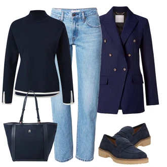 Outfit s Modrá/Tmavě modrá Plážová taška/Velká taška/Obchodní Taška/Taška/Kancelářská Taška/Shopper taška/Taška Na Rameno Tommy Hilfiger "Klasický jarní outfit"