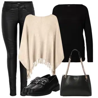 Outfit sa Crna/Smeđa/Tamnocrvena Loafer Cipela/Poslovna Obuća/Mokasinke s platformom/Trotteur About You "Lagana odjeća"