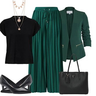Djeveruša Outfit sa Tamnozelena/Zeleno/Tirkizna Hlače S Naborom/Široka Hlača/Hlače s prednjim naborom/Palazzo Hlača About You "Moderan look za proljeće"