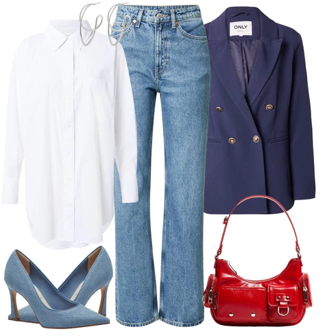 Kombinace Bílá/Světle modrá/Krémová Halenkové Body/Dlouhá Halenka/Oversize Halenka/Oversize Muselínová Blůza/Tunikové Tričko Tom Tailor Denim kombinovat s Světle modrá/Modrá Boyfriend Kalhoty/Rovná Kalhoty/Kalhoty se Štěrbinou/Kalhoty Bootcut/Kalhoty s Vysokým Pasem/Kalhoty s dírou weekday