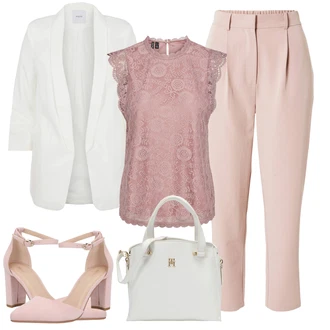 Čtvrtinový rukáv Zapínání na knoflíky Outfit s Růžová/Fialová Halenka a Tunika/Halenka Móda Pro Plnoštíhlou/Tričko & Top Móda Pro Plnoštíhlé Pieces "Klasický jarní outfit"