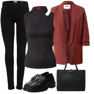 Outfit sa Narandžasta/Tamnocrvena/Crvena/Smeđa Kožna Jakna/Push-up Traperice/High Waist Traperice/Muška Kožna Jakna/Traperica Niskog Struka/Traperica Niskog Struka/Traperice Slim Kroja/Kožne Cipele/Trenerke Traperice/Bikerske Traperice Only "Proljetna odjeća"