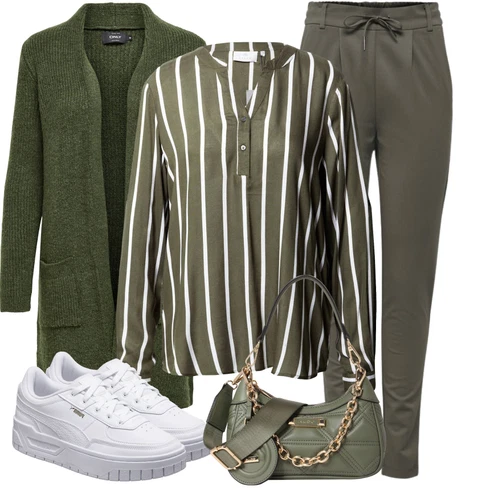 Kombinace Tmavě zelená Halenka s Kapucí/Crash blůza/Blůza s knoflíčkem/Halenka se Stojatým Límcem/Halenka s Dlouhým Rukávem/Oversize Halenka Kaffe kombinovat s Šedá/Hnědá/Béžová/Khaki Kalhoty s Vysokým Pasem/Paperbag Kalhoty/Úzká Kalhoty/Ležérní Kalhoty/Jogger Kalhoty/Mušelínové kalhoty/Mrkvová Kalhoty Only