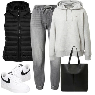 Džínovina Outfit s Šedá/Tmavě šedá/Světle šedá Boyfriend Džínové kalhoty/Zužující se Džíny/Termální Džíny/Pánské tričko/Kožená bunda/Dad Džíny/Sweat Džíny/Mom Jean/Girlfriend Džíny/Formální Košile Only "Lehké jarní outfit"