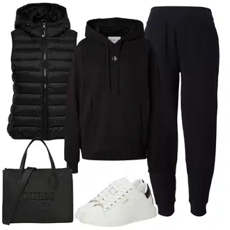 Outfit s Tmavě modrá/Modrá/Černá Kožená Pánská Bund/Široká Kalhoty Baggy Kalhoty/Jogger Kalhoty/Sportovní kalhoty/Fleecová Kalhoty/Tréninková Kalhoty/Žerzejová Kalhoty Asics "Lehké jarní outfit"
