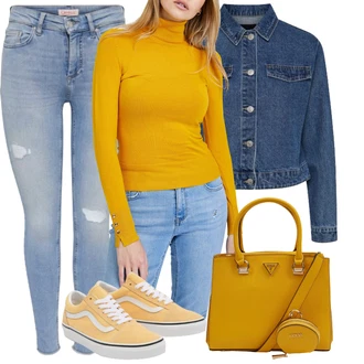 Outfit s Žlutá/Béžová/Hnědá Vintage Teniska/Nízká Teniska/Letní Tenisky/Skate Bota/Plátěná Teniska Vans "Lehký outfit"