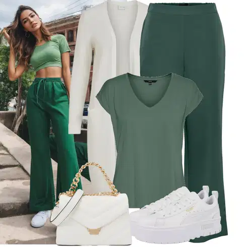 Kombinace Zelená/Tyrkysový/Tmavě Zelená Kalhoty se Štěrbinou/Marlene Kalhoty/Mušelínové kalhoty/Kalhoty s Vysokým Pasem/Široká Kalhoty/Rozšířená Kalhoty/Culotte Kalhoty/Palazzo Kalhoty/Obleková Kalhoty Pieces