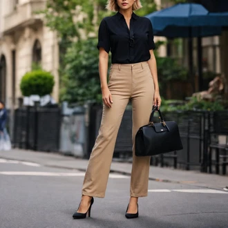 Chic outfity s Béžová/Khaki/Hnědá Navlékací Kalhoty/Business Kalhoty/Kalhoty s nášivkou uprostřed/Obleková Kalhoty/Kalhoty se Štěrbinou/Mušelínové Kalhoty/Kalhoty s Vysokým Pasem/Rovná Kalhoty SELECTED FEMME/Selected "Letní outfit pro pohovor"