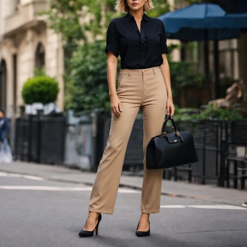 Kombinace Béžová/Khaki/Hnědá Business Kalhoty/Obleková Kalhoty/Mušelínové kalhoty/Kalhoty s Vysokým Pasem/Kalhoty se Štěrbinou/Navlékací Kalhoty/Kalhoty s nášivkou uprostřed/Rovná Kalhoty Selected
