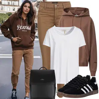 Outfit Inspo Poletje mit Črna/Temno rdeča Mini nahrbtnik/Mini nahrbtnik answear lab, Rdeča/Roza/Bela Majica s kratkimi rokavi/Lepa Majica/Športna majica/Funkcijska Majica Champion, Rjava Pulover s kapuco s pol zadrgo Tommy Hilfiger "Moderen sproščen slog"