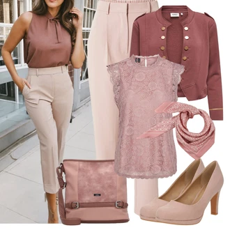 Zapínání na knoflíky krajkou Outfit s Růžová/Fialová Halenka a Tunika/Halenka Móda Pro Plnoštíhlou/Tričko & Top Móda Pro Plnoštíhlé Pieces "Stylový look na jaro"