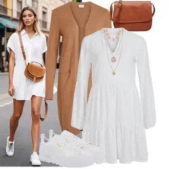 Outfit sa Siva/Krem/Bijela Haljina za Krizmu/Pamučna Haljina/Platnena Haljina Dugih Rukava/Haljina od muslina/Nicky Haljina/Dimljena Haljina/Haljina tunika Vila "Proljetni outfit"