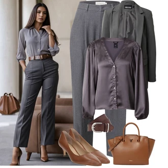 Outfit s Šedá/Světle šedá/Tmavě šedá Kalhoty s Vysokým Pasem/Plisovaná Kalhoty/Kalhoty s nášivkou uprostřed/Mušelínové kalhoty/Mrkvová Kalhoty/Business Kalhoty/Obleková Kalhoty Copenhagen Muse "Elegantní vzhled"