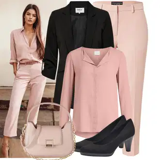 so sponou Outfit s Růžová Blůza s knoflíčkem/Slip-on Halenka/Halenkový Top/Kožená bunda/Halenka se Stojatým Límcem/Halenkové Body/Hedvábná Halenka/Halenka s Dlouhým Rukávem/Tunikové Tričko/Jednobarevná Halenka/Dlouhá Halenka Vila "Stylový vzhled pro volný čas"
