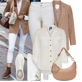 Outfit s Krémová/Bílá/Hnědá/Béžová Teniska Letní Tenisky/Úzká Teniska/Kožené Tenisky/Teniska teddy/Nízká Teniska/Teniska na platformě BOGNER "Jarní outfit"
