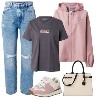 Outfit s Růžová Krabice bunda/Udržitelná bunda/Bunda s Kapucí/Tréninkové Bundy/Jarní bunda/Nepromokavé Bund/Trenérská bunda/Větrovka/Funkční Bunda New Balance "Módní jarní outfit"