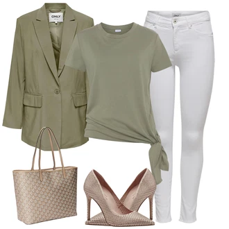Vysoké Podpatky Outfit s Béžová/Bílá/Hnědá Tamaris "Módní jarní outfit"