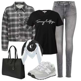 Outfit s Černá/Červená/Bílá Pouzdro/Přívěsek/Collier/Klíčenka/Přívěsek na klíče/Sportovní doplněk About You "Módní jarní outfit"