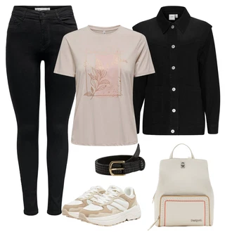 Outfit s Černá Uniformní Bund/Udržitelná bunda/Merino bunda/Blůzová Bunda/Košilová bunda Ichi "Módní jarní outfit"
