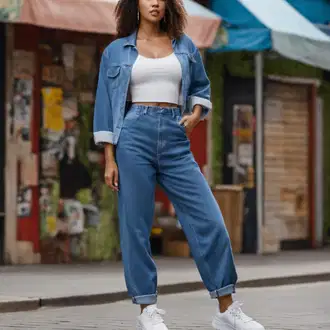 Outfit inspiracije Ljeto sa Plava/Tamnoplava/Svjetloplava Kratka Traper Jakna GAP, Bijela Majica dugih rukava/Party Top/Košulja top/Sportka majica bez rukava/Kratki top/Kratki Top NAME IT "Mottoparty 90er Party Outfit"