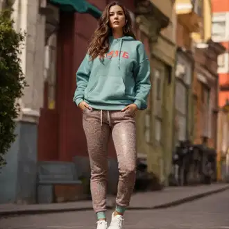 Outfit s Modrá/Světle modrá Originální mikina/Oversize mikina/Kožená bunda/Svetr S Kapucí/Pletená mikina s kapucí/Sportovní mikina/Mikina s kapucí/Sportovní mikina Monari "Nenucený vintage outfit"