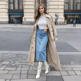 Outfit inspiracije Ljeto sa Plava/Svjetloplava/Smeđa Mini Suknja/Traper Suknja/Suknja Iz 90-ih/Vintage traper suknja GAP "Opušteni Izgled Stare Novčanice"