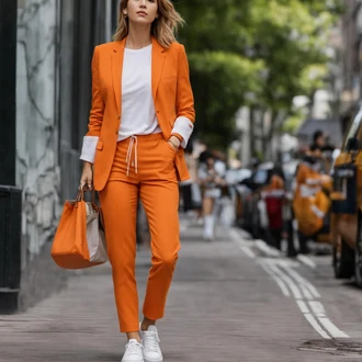 Outfit s Růžová/Oranžová/Béžová/Khaki Kostým/Slavnostní oblek/Moderní oblek/Sportovně elegantní oblek/Svatební Oblek Edited "Oranžový Lässig Hosenanzug Look"