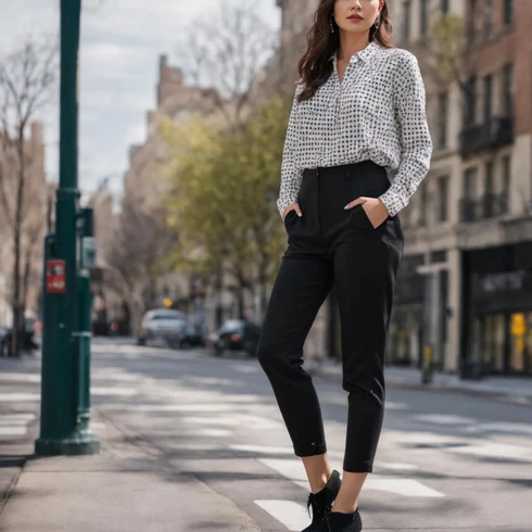 Kombinace Černá/Hnědá/Krémová Plisovaná kalhoty/Kalhoty Bootcut/Business Kalhoty/Obleková Kalhoty/Rozšířená Kalhoty/Kalhoty s Vysokým Pasem/Plisovaná Kalhoty/Palazzo Kalhoty/Široká Kalhoty/Marlene Kalhoty/Kalhoty se Štěrbinou Edited kombinovat s Růžová Halenka s Dlouhým Rukávem/Mušelínová Halenka/Neobvyklá Halenka/Dětská hračka/Lněná Halenka/Plisovaná Halenka/Halenka se Stojatým Límcem Kaffe