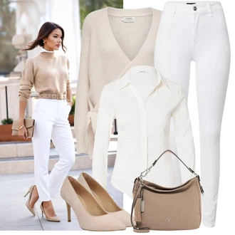 Outfity z džínu Ribcage Rovná noha s Bílá/Krémová Halenkové Body About You "Cool každodenní outfit"