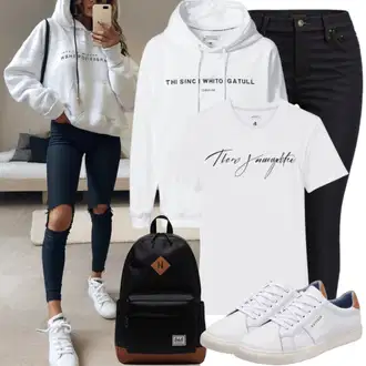Cool outfity Móda pro plnoštíhlé s Bílá/Tmavě červená/Žlutá/Stříbrný/Fialová Košile s potiskem/Tričko s potiskem/Tričko s krátkým rukávem/Těhotenské tričko/Fancy tričko GAP, Bílá/Béžová/Krémová/Khaki Originální mikina/Svetr S Kapucí/Pletená mikina s kapucí/Sportovní mikina/Unisex Mikina S Kapucí/Vintage mikina/Kožená bunda/Fleecová Mikina/Sportovní mikina/Oversize mikina Gina Tricot "Outfit Městský výlet Jaro"
