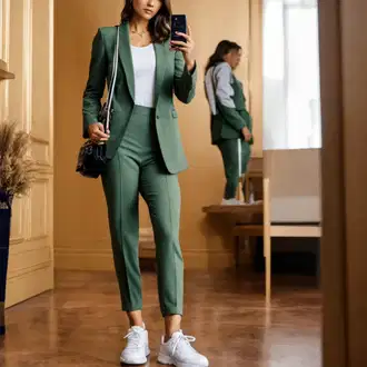 Green pants outfits "Outfit Sproščen Hlače Kostum"
