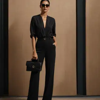 Kombinacije za matični ured S oblinama sa Crna/Ljubičasta/Tamnosmeđa Bluza Veći Broj/Majica denim culture "Outfit Sprovod S Jumpsuitom"