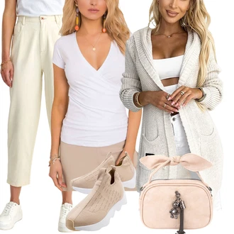 Kulotke outfit mit Khaki/Bež/Bela Kavbojke Trenirka Jeans/Usnjena Jakna/Formalna Srajca/Plisirane Kavbojke/Mom Jean/Široke Kavbojke/Culotte Kavbojke/Dad Kavbojka top secret "Outfit za Sprehod"