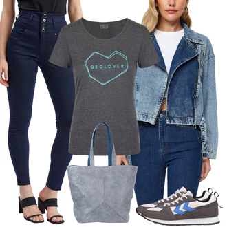 outfit mit Siva/Modra Superga Superge Nizka/Poletne superge/Ozka Superga/Vintage Superga/Pohodni Čevelj Hummel "Outfit za Sprehod"