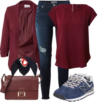 Outfit s Tmavě červená/Černá/Červená/Šedá Šál/Klobouk Bandana Tommy Hilfiger "Lehký outfit"