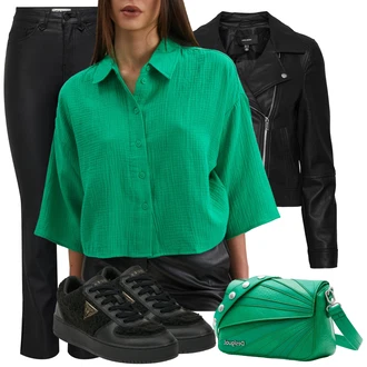Elegantní Outfit s Černá Teniska Kožené Tenisky/Nízká Teniska/Úzká Teniska/Teniska na platformě/Teniska teddy Guess "Outfity na volný čas"Look: Estetika, Šik, Elegantní, Fancy, Glamourové, Lak, Lev, Sportovní, Streetwear, Trendový, Unisex