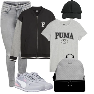 Outfit s Šedá/Růžová/Světle šedá Nízká Teniska/Úzká Teniska/Letní Tenisky Puma "Outfity na volný čas"